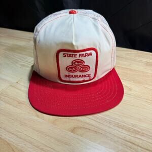 VTG Stare Farm Insurance Hat Snapback Trucker Cap Mens White Red USA Made - READ